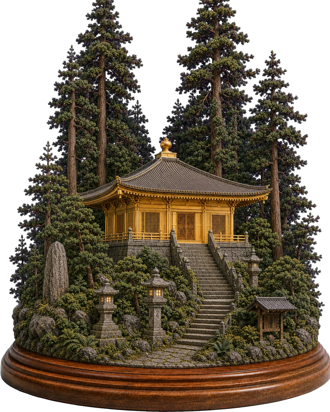 木製台座上に再現した中尊寺金色堂の精密ミニチュア
