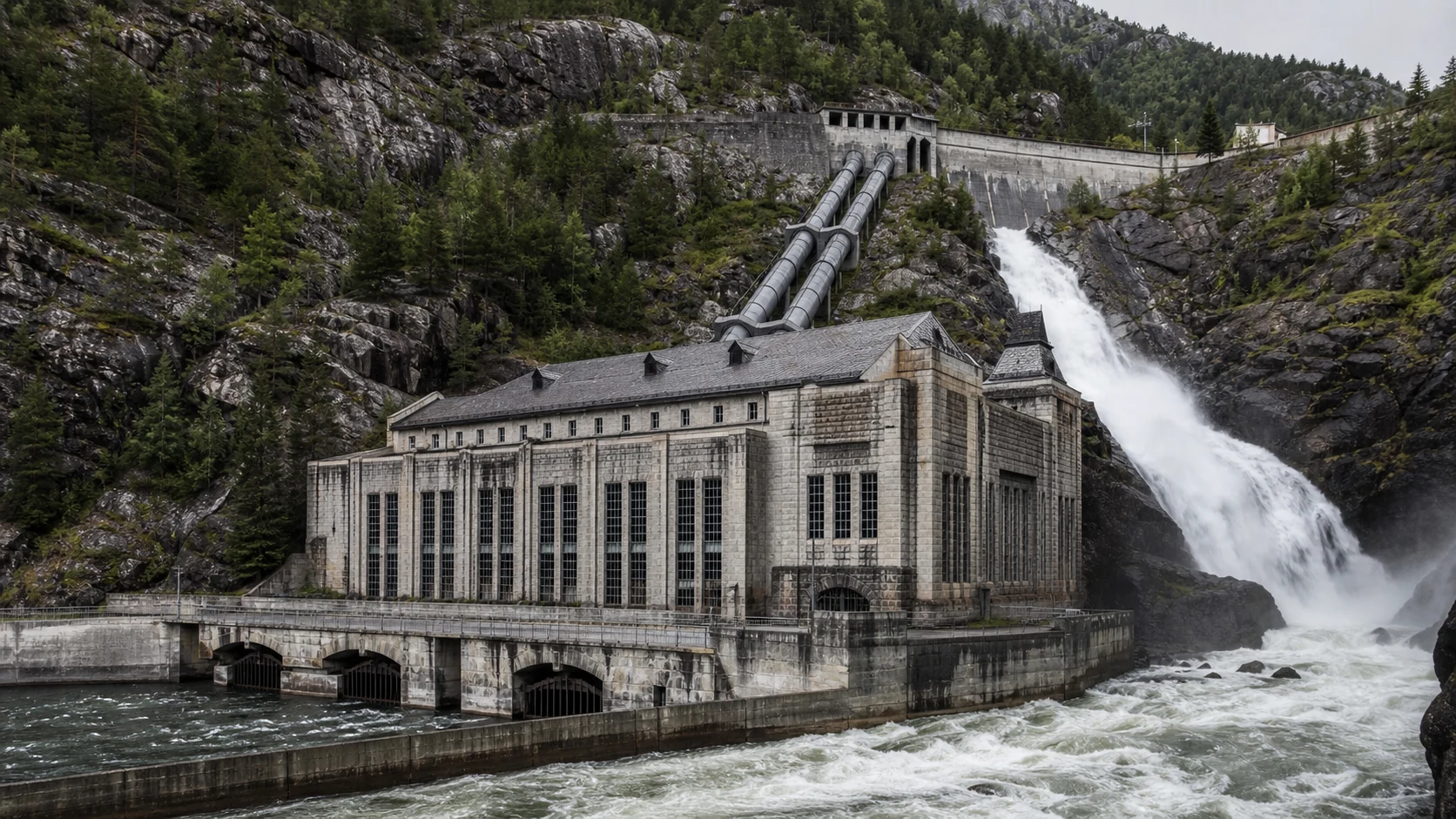 山間の水力発電所から化学工場へ水と電力がつながるリューカンの産業景観