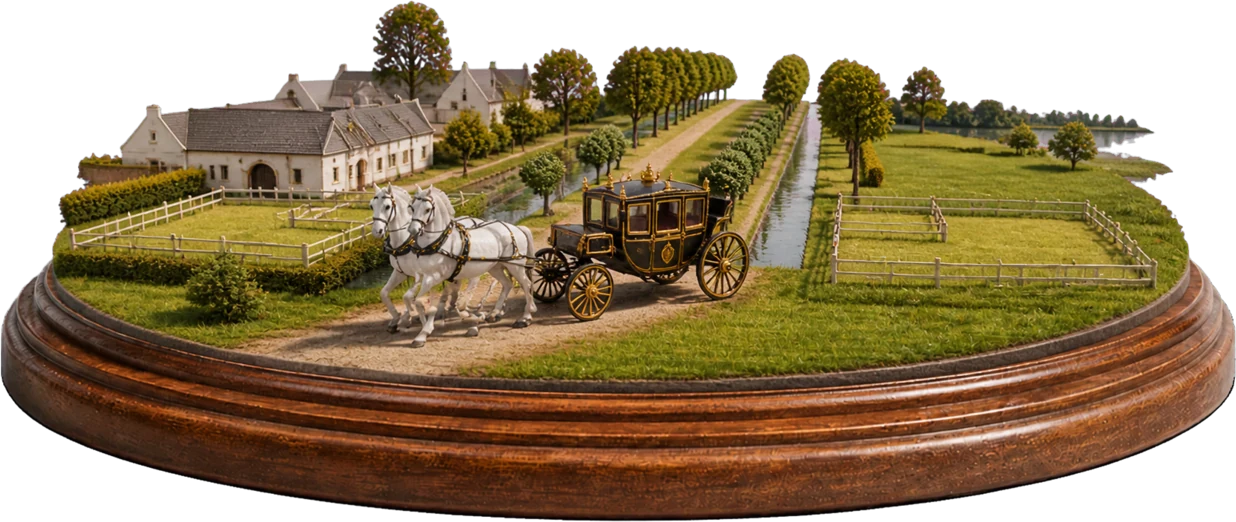 クラドルビ・ナド・ラベムにある式典馬車用の馬の繁殖・訓練地の景観のミニチュア