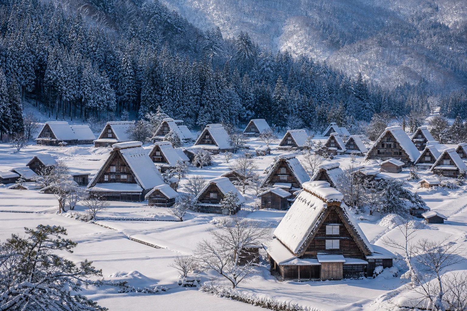 雪に覆われた白川郷・荻町の合掌造り集落