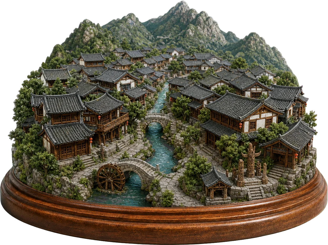 麗江の旧市街のミニチュア