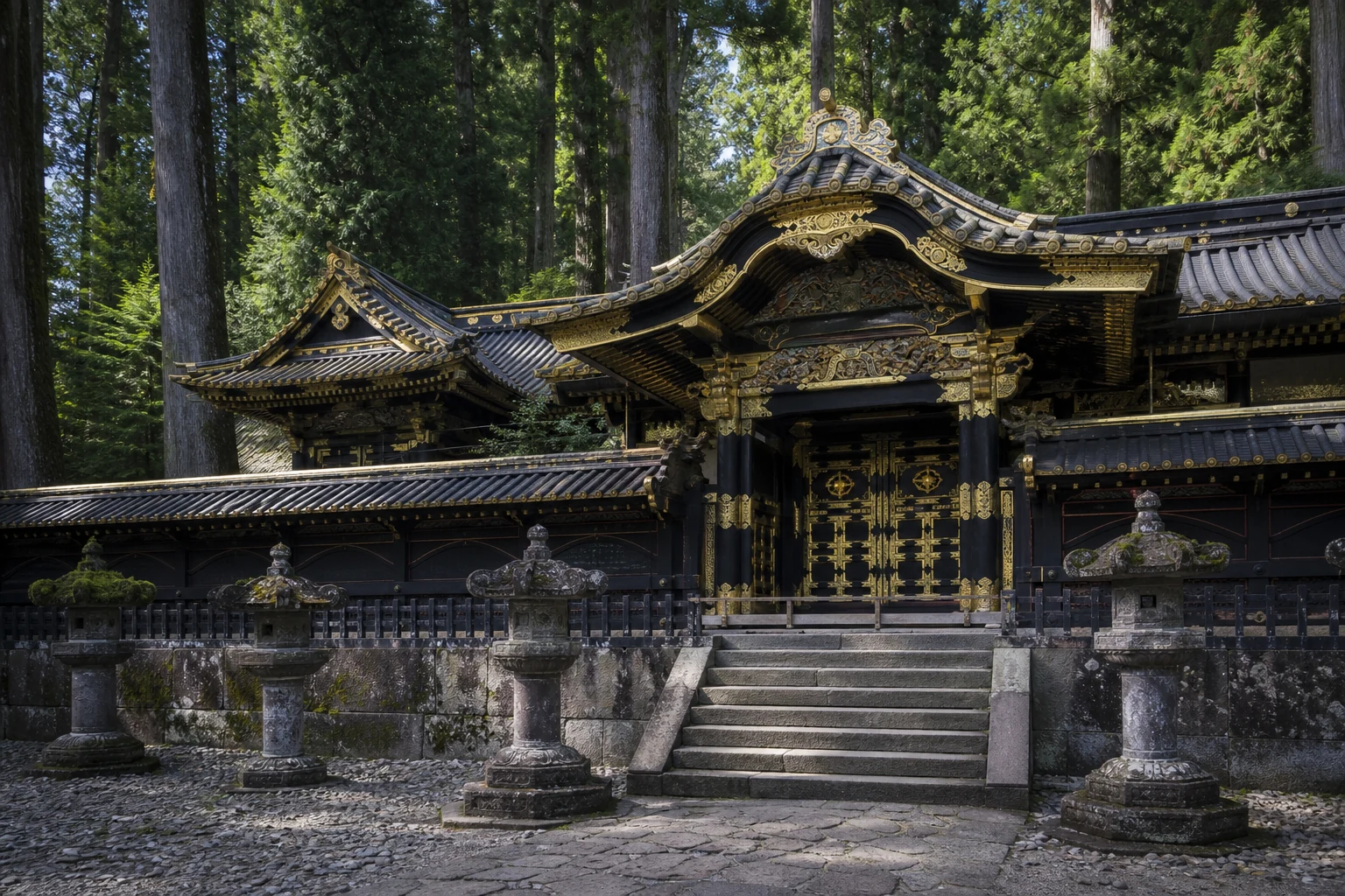 黒と金を基調とする輪王寺大猷院の社殿